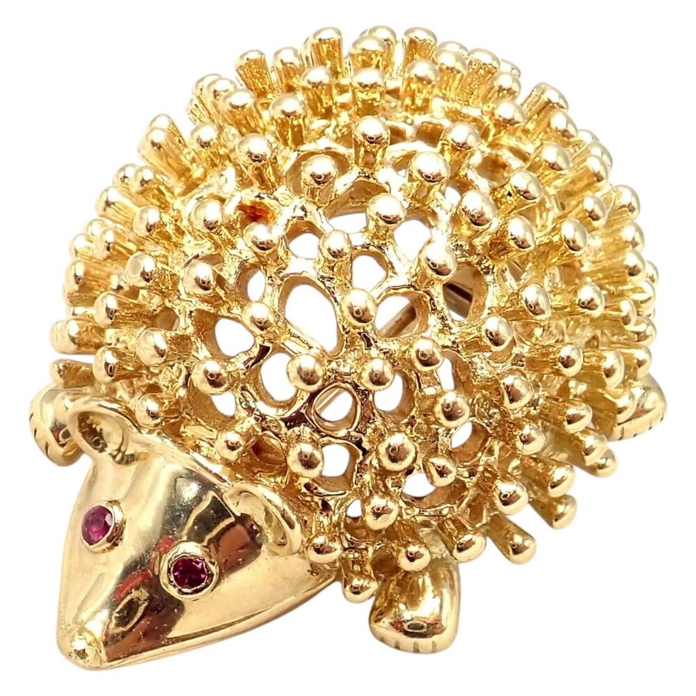 Vintage! Tiffany & Co Schlumberger 18k Yellow Gold Hedgehog Ruby Brooch Pin